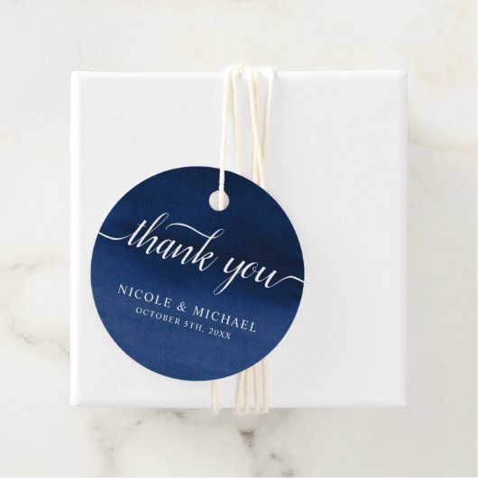 Navy Blue Waterverf Wedding Bedankt Bedankjes Labels (In situ)