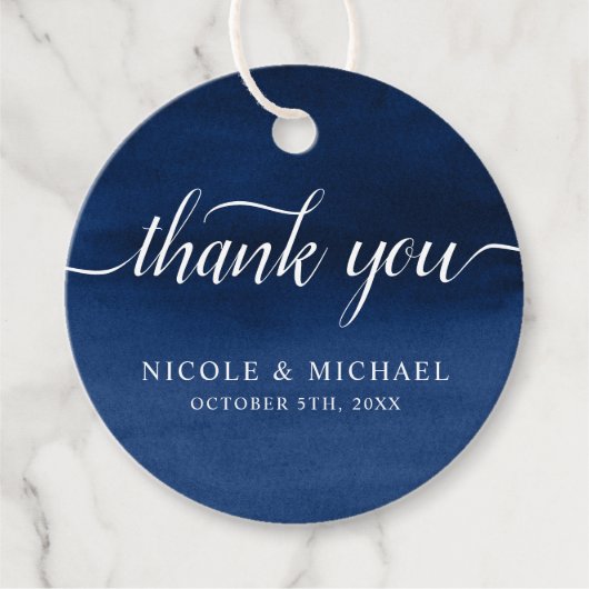 Navy Blue Waterverf Wedding Bedankt Bedankjes Labels (Voorkant)