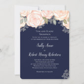 Navy Blue Waterverf Wedding Blush Bloemen Kaart (Voorkant)