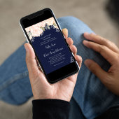 Navy Blue Waterverf Wedding Blush Bloemen Kaart