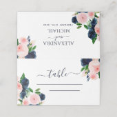 Navy Blue Waterverf Wedding Floral Place Card Plaatskaartje (Buitenkant ongevouwen)