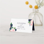 Navy Blue Waterverf Wedding Floral Place Card Plaatskaartje (Achterkant)