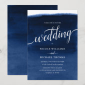 Navy Blue Waterverf Wedding Kaart (Voorkant / Achterkant)