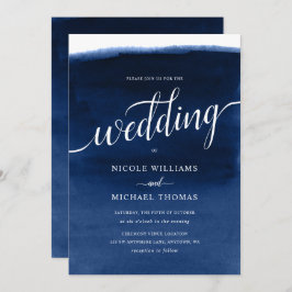 Navy Blue Waterverf Wedding Kaart