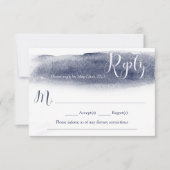 Navy Blue Waterverf Wedding Reply Kaart (Voorkant)