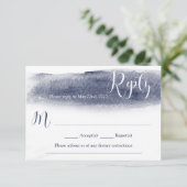 Navy Blue Waterverf Wedding Reply Kaart (Staand voorkant)