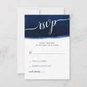 Navy Blue Waterverf Wedding RSVP Kaartje (Voorkant)