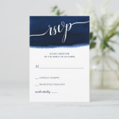 Navy Blue Waterverf Wedding RSVP Kaartje (Staand voorkant)