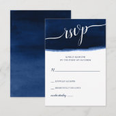 Navy Blue Waterverf Wedding RSVP Kaartje (Voorkant / Achterkant)