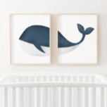 Navy Blue Waterverf Whale Beach kwekerij Muurkunst Sets<br><div class="desc">Verruim je kleintje zijn ruimte met deze waterverf walvis print set.</div>