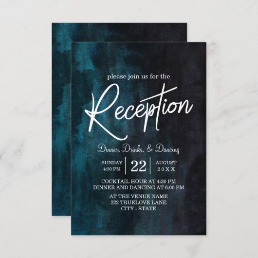 Navy Blue Waterverf & White Wedding Reception Kaart (Voorkant / Achterkant)