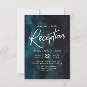 Navy Blue Waterverf & White Wedding Reception Kaart
