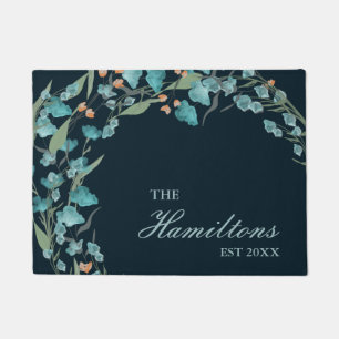 Navy Blue Waterverf Wilde bloem gevestigd Deurmat