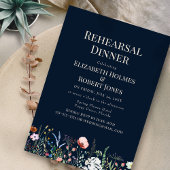 Navy Blue Waterverf Wildflower repetitie diner Kaart