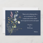 Navy Blue Waterverf Wildflower Theme Weddenschap Bedankkaart (Achterkant)
