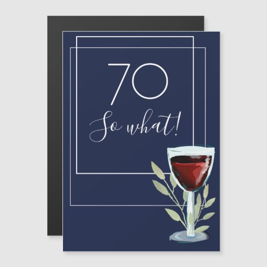 Navy Blue Waterverf Wine 70th Birthday Magnet (Voorkant / Achterkant)