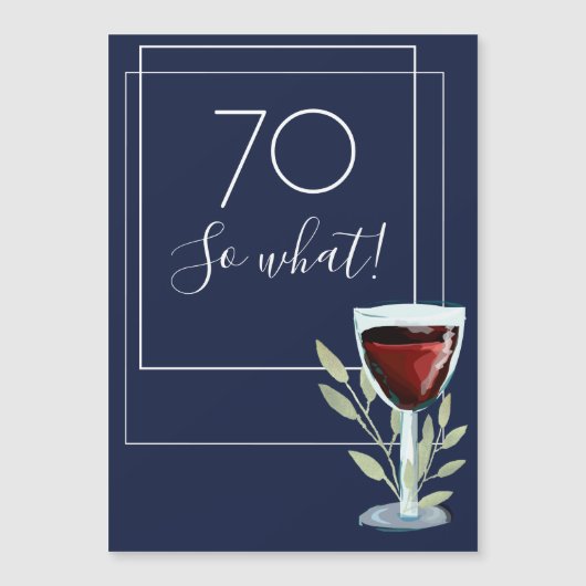 Navy Blue Waterverf Wine 70th Birthday Magnet (Voorkant)