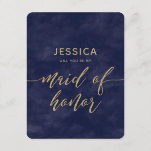 Navy Blue Waterverf, word je mijn bruidsmeisje Kaart