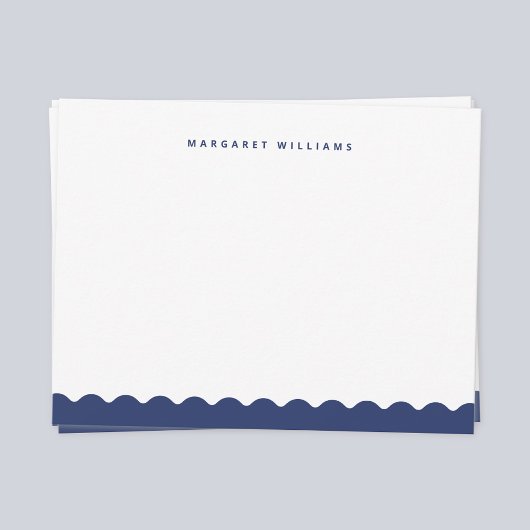 Navy Blue Wave Border Eenvoudige Minimalist Notitiekaartje