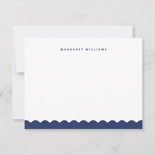 Navy Blue Wave Border Eenvoudige Minimalist Notitiekaartje (Voorkant)