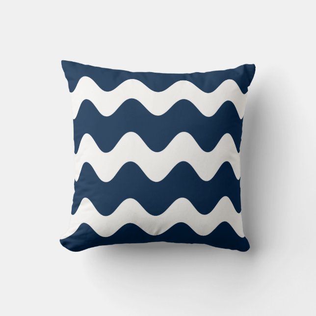 Navy Blue Wave Pattern Sierkussen (Voorkant)