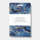 Navy Blue Waves Gold Ocean Salon Monogram Naam Badge (Achterkant)