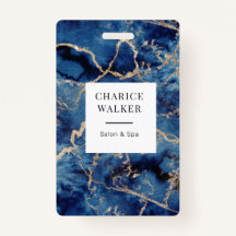 Navy Blue Waves Gold Ocean Salon Monogram Naam