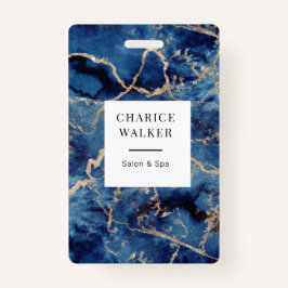 Navy Blue Waves Gold Ocean Salon Monogram Naam Badge