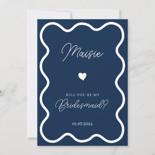 Navy Blue Wavy, jij wordt mijn bruidsmeisje aanzoe Kaart (Voorkant)