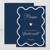 Navy Blue Wavy, jij wordt mijn bruidsmeisje aanzoe Kaart (Voorkant / Achterkant)