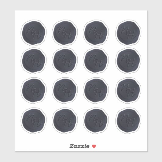 Navy Blue Wax Seal Initialen Bruiloft Monogram Sticker (Vel)