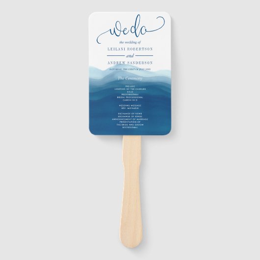 Navy Blue We doen Waterverf Ombre bruiloft Handwaaier (Voorkant)