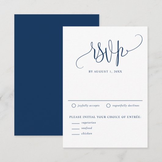 Navy Blue we maken moderne kalligrafie bruiloft RSVP Kaartje (Voorkant / Achterkant)