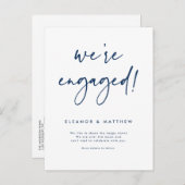 Navy Blue We zijn een Verloving met handschrift Aankondigingskaart (Voorkant / Achterkant)