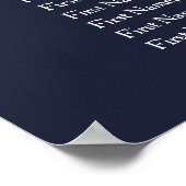 Navy Blue Wedding 15 Table Seating Chart Poster (Hoek)