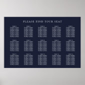 Navy Blue Wedding 15 Table Seating Chart Poster (Voorkant)