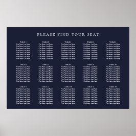 Navy Blue Wedding 15 Table Seating Chart Poster