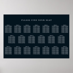 Navy Blue Wedding 20 Table Seating Chart Poster