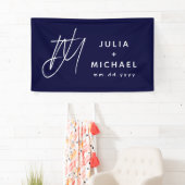 Navy Blue Wedding Banner met monogram en datum (Insitu)