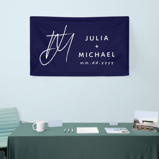 Navy Blue Wedding Banner met monogram en datum (Beurs)