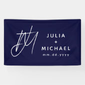 Navy Blue Wedding Banner met monogram en datum (Horizontaal)