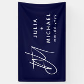 Navy Blue Wedding Banner met monogram en datum (Verticaal)