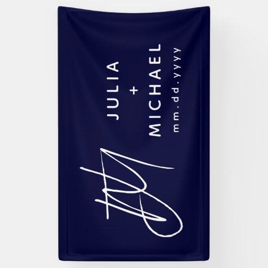 Navy Blue Wedding Banner met monogram en datum (Verticaal)