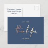 Navy Blue Wedding Bedankt Kaarten Elegant Script (Voorkant / Achterkant)