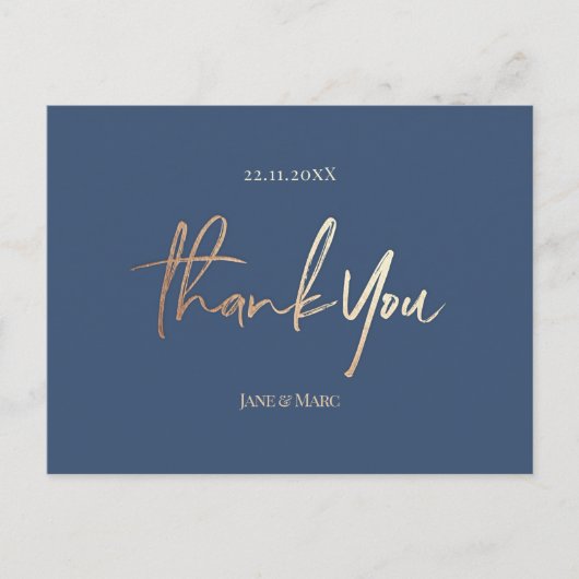 Navy Blue Wedding Bedankt Kaarten Elegant Script (Voorkant)