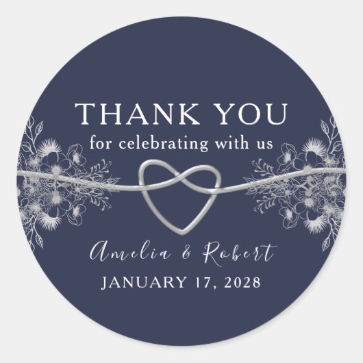 Navy Blue Wedding Bedankt Ronde Sticker (Voorkant)