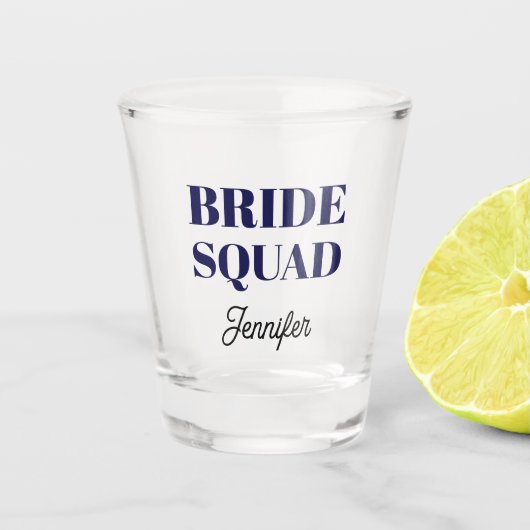 Navy Blue Wedding Bride Squad Personalized Shot Glas (Voorkant)
