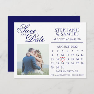Navy Blue Wedding Calendar Foto Save the Date Mag Kaart