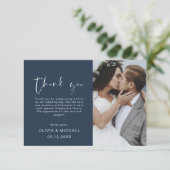 Navy Blue Wedding Dank je wel Foto Minimalist Bedankkaart (Staand voorkant)