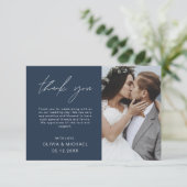 Navy Blue Wedding Dank je wel Foto Minimalistische Bedankkaart (Staand voorkant)